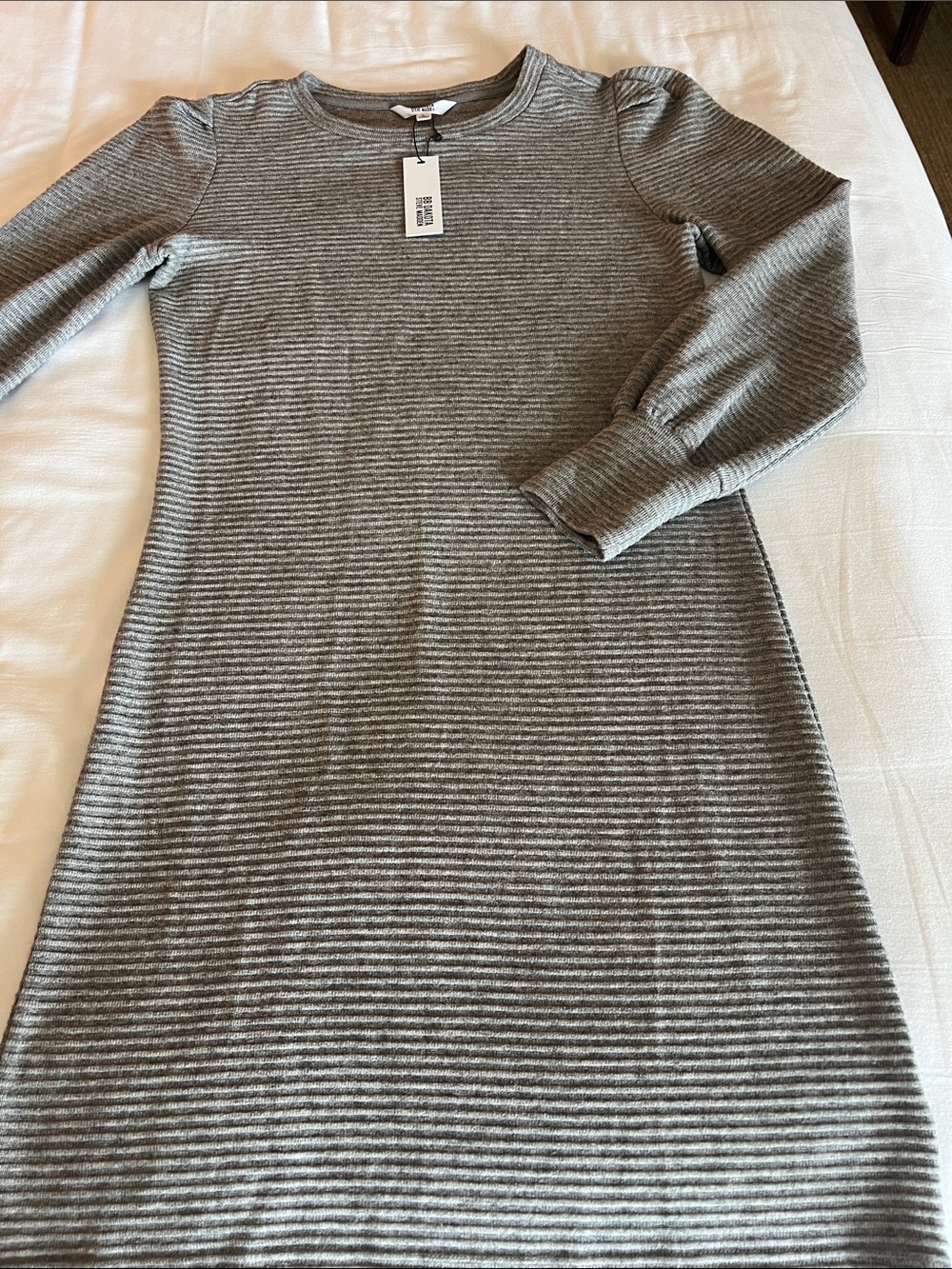 BB Dakota NWT’s Gray Striped Asymmetrical Dress
